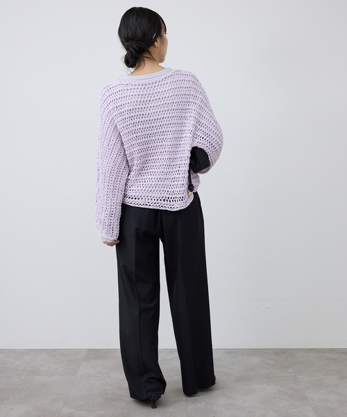 SLOBE IENA(スローブイエナ)の「ギマヤーンメッシュボートネックニット(ニット/セーター・レディース・ベージュ/ラベンダー/アイボリー・FREE)」の19枚目の写真
