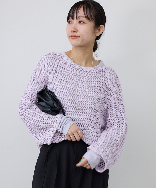 SLOBE IENA(スローブイエナ)の「ギマヤーンメッシュボートネックニット(ニット/セーター・レディース・ベージュ/ラベンダー/アイボリー・FREE)」の20枚目の写真
