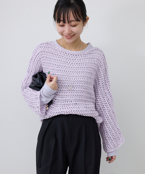 SLOBE IENA(スローブイエナ)の「ギマヤーンメッシュボートネックニット(ニット/セーター・レディース・ベージュ/ラベンダー/アイボリー・FREE)」の21枚目の写真