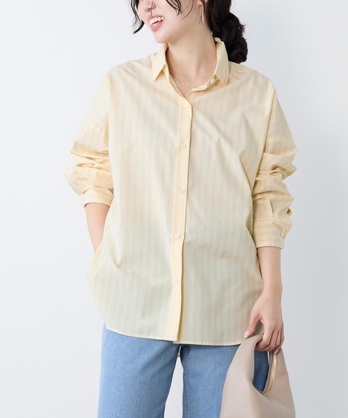 MICA&DEAL（マイカ＆ディール）の「ポプリンストライプオーバーシャツ（シャツ/ブラウス・レディース・ブルー/オフホワイト/イエロー/ピンク・FREE）」の4枚目の写真