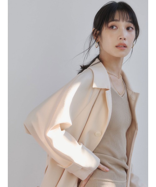 anuans（アニュアンス）の「ウールステンカラーロングコート（ステンカラーコート・レディース・ピンクベージュ/ネイビー・F）」の6枚目の写真