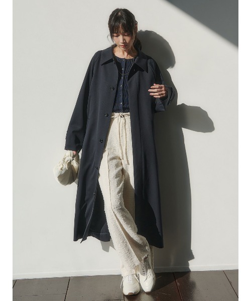 anuans（アニュアンス）の「ウールステンカラーロングコート（ステンカラーコート・レディース・ピンクベージュ/ネイビー・F）」の8枚目の写真