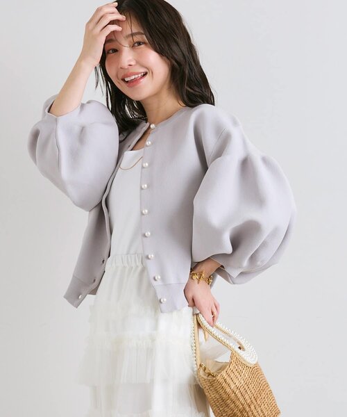 Laboutique BonBon 【名品】お袖ぽわんパールニットカーディガン 今すぐお届け！・名品】お袖ぽわんパールニットカーディガン | La