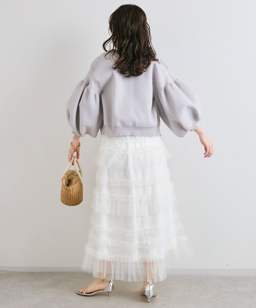 La boutique BonBon（ラブティックボンボン）の「【名品】お袖ぽわんパールニットカーディガン（カーディガン/ボレロ・レディース・ネイビー/イエロー/ピンク/ホワイト/ライトグレー/サックスブルー・FREE）」の7枚目の写真