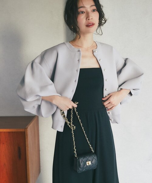 La boutique BonBon（ラブティックボンボン）の「【名品】お袖ぽわんパールニットカーディガン（カーディガン/ボレロ・レディース・ネイビー/イエロー/ピンク/ホワイト/ライトグレー/サックスブルー・FREE）」の8枚目の写真