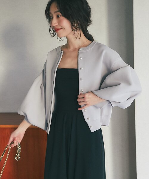 La boutique BonBon（ラブティックボンボン）の「【名品】お袖ぽわんパールニットカーディガン（カーディガン/ボレロ・レディース・ネイビー/イエロー/ピンク/ホワイト/ライトグレー/サックスブルー・FREE）」の9枚目の写真