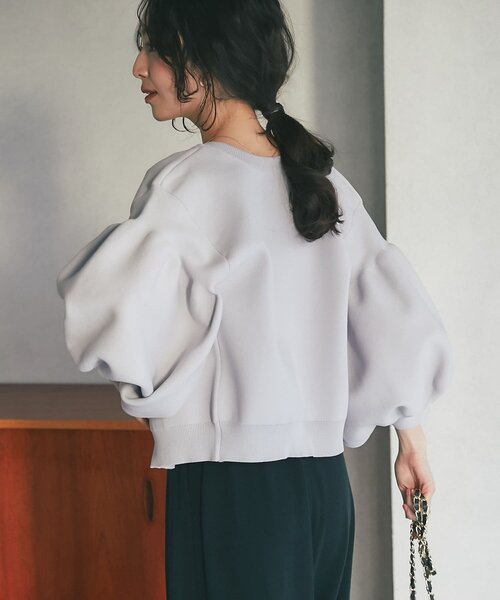La boutique BonBon（ラブティックボンボン）の「【名品】お袖ぽわんパールニットカーディガン（カーディガン/ボレロ・レディース・ネイビー/イエロー/ピンク/ホワイト/ライトグレー/サックスブルー・FREE）」の10枚目の写真