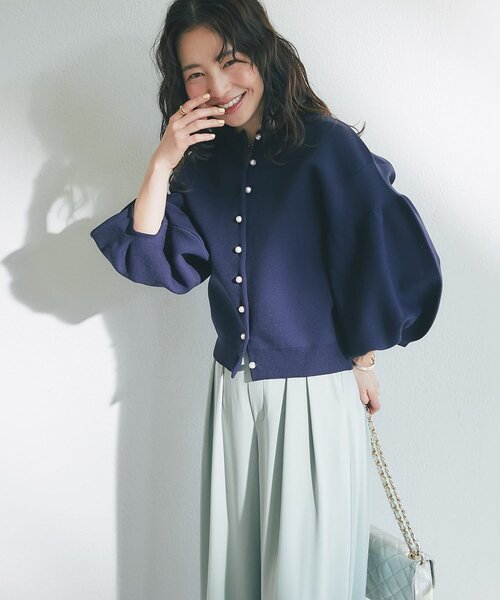 Laboutique BonBon 【名品】お袖ぽわんパールニットカーディガン 今すぐお届け！・名品】お袖ぽわんパールニットカーディガン | La