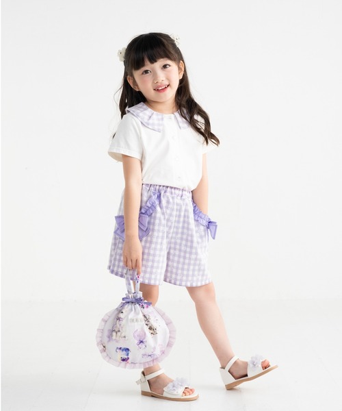 nino(ニノ)の「ギンガムレース襟 Teeブラウス(シャツ/ブラウス・キッズ・ホワイト・110cm/120cm/100cm/90cm)」の1枚目の写真