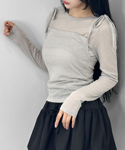 FOLLOWIN(フォロウィン)の「【冷房/UV対策】シアートップス×キャミソール 【2点セット】(Tシャツ/カットソー・レディース・ブラック/アイボリー/グレー・FREE)」の3枚目の写真