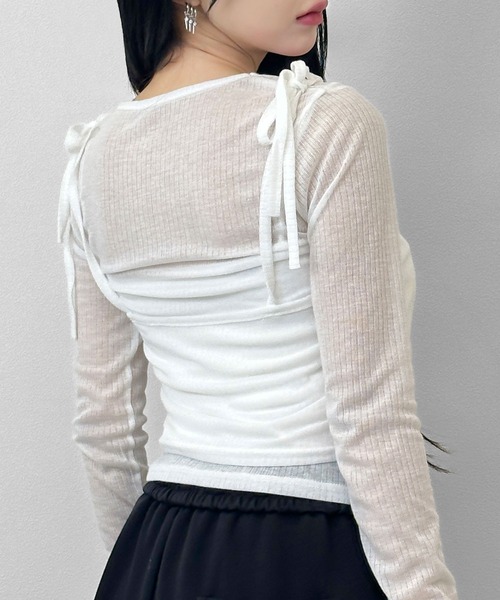 FOLLOWIN(フォロウィン)の「【冷房/UV対策】シアートップス×キャミソール 【2点セット】(Tシャツ/カットソー・レディース・ブラック/アイボリー/グレー・FREE)」の1枚目の写真