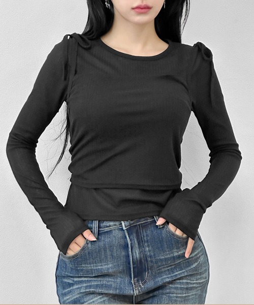 FOLLOWIN(フォロウィン)の「【冷房/UV対策】シアートップス×キャミソール 【2点セット】(Tシャツ/カットソー・レディース・ブラック/アイボリー/グレー・FREE)」の2枚目の写真