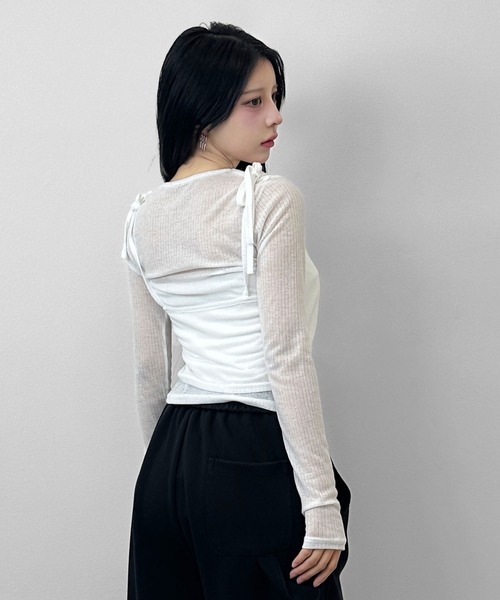 FOLLOWIN(フォロウィン)の「【冷房/UV対策】シアートップス×キャミソール 【2点セット】(Tシャツ/カットソー・レディース・ブラック/アイボリー/グレー・FREE)」の5枚目の写真