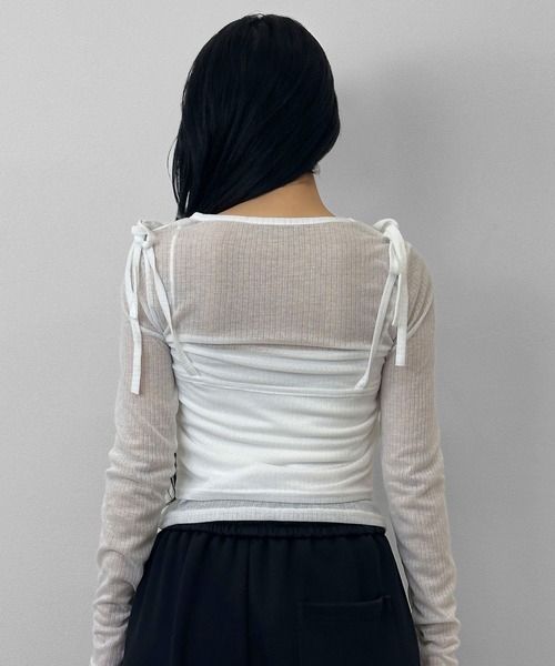 FOLLOWIN(フォロウィン)の「【冷房/UV対策】シアートップス×キャミソール 【2点セット】(Tシャツ/カットソー・レディース・ブラック/アイボリー/グレー・FREE)」の9枚目の写真