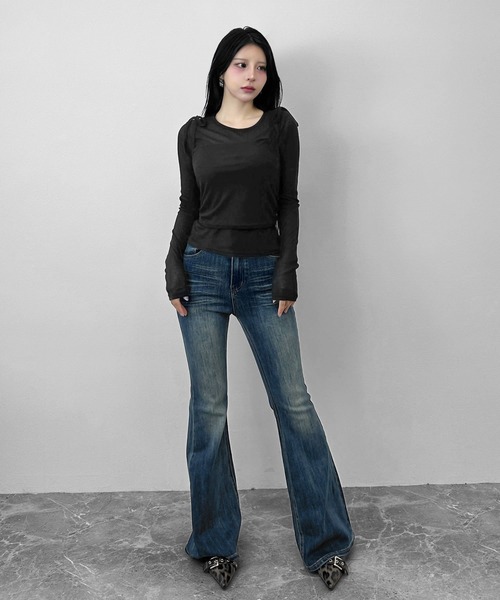FOLLOWIN(フォロウィン)の「【冷房/UV対策】シアートップス×キャミソール 【2点セット】(Tシャツ/カットソー・レディース・ブラック/アイボリー/グレー・FREE)」の11枚目の写真