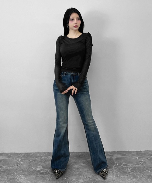 FOLLOWIN(フォロウィン)の「【冷房/UV対策】シアートップス×キャミソール 【2点セット】(Tシャツ/カットソー・レディース・ブラック/アイボリー/グレー・FREE)」の16枚目の写真