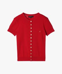 agnes b. | b.ロゴ刺繍 コットンニット 半袖 カーディガンプレッション ”Swing”(カーディガン/ボレロ)