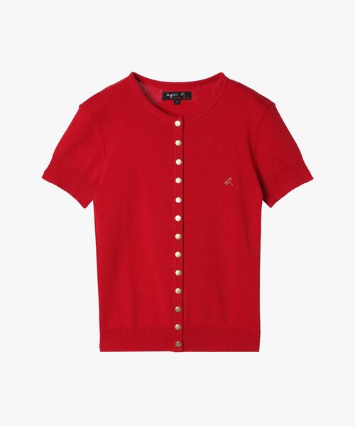 agnes b.(アニエスベー)の「b.ロゴ刺繍 コットンニット 半袖 カーディガンプレッション ”Swing”(カーディガン/ボレロ・レディース・レッド系その他・2/3/1)」の1枚目の写真