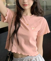 ワンポイント刺繍クロップド丈メローTシャツ