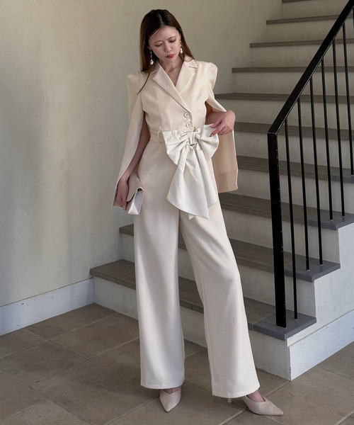 ROYAL PARTY（ロイヤルパーティー）の「【丈が選べる】リボンベルト付ケープ風オールインワン（つなぎ/オールインワン・レディース・ブラック/グレー/オフホワイト・FREE/FS）」の16枚目の写真