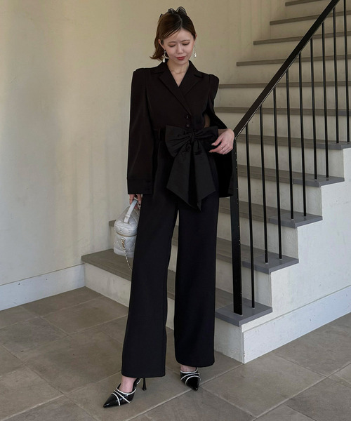 ROYAL PARTY（ロイヤルパーティー）の「【丈が選べる】リボンベルト付ケープ風オールインワン（つなぎ/オールインワン・レディース・ブラック/グレー/オフホワイト・FREE/FS）」の17枚目の写真