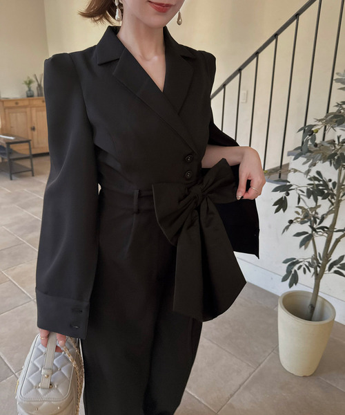 ROYAL PARTY（ロイヤルパーティー）の「【丈が選べる】リボンベルト付ケープ風オールインワン（つなぎ/オールインワン・レディース・ブラック/グレー/オフホワイト・FREE/FS）」の18枚目の写真