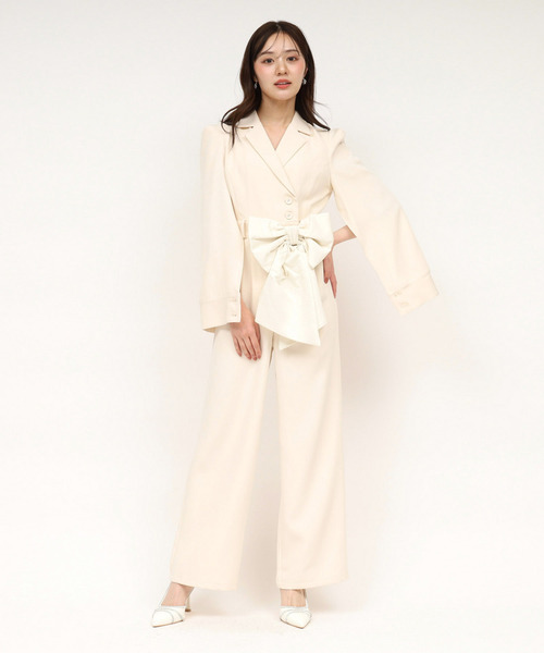 ROYAL PARTY（ロイヤルパーティー）の「【丈が選べる】リボンベルト付ケープ風オールインワン（つなぎ/オールインワン・レディース・ブラック/グレー/オフホワイト・FREE/FS）」の13枚目の写真