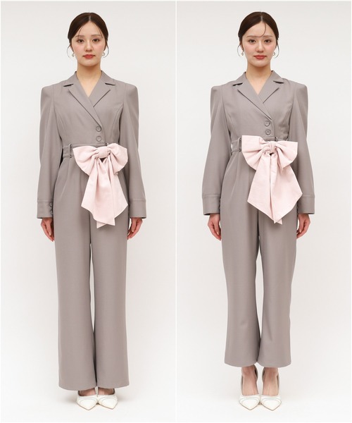 ROYAL PARTY（ロイヤルパーティー）の「【丈が選べる】リボンベルト付ケープ風オールインワン（つなぎ/オールインワン・レディース・ブラック/グレー/オフホワイト・FREE/FS）」の10枚目の写真