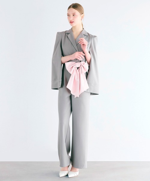 ROYAL PARTY（ロイヤルパーティー）の「【丈が選べる】リボンベルト付ケープ風オールインワン（つなぎ/オールインワン・レディース・ブラック/グレー/オフホワイト・FREE/FS）」の19枚目の写真