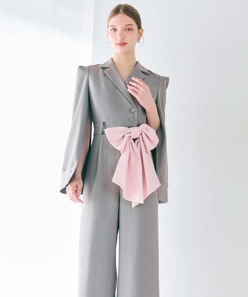 ROYAL PARTY（ロイヤルパーティー）の「【丈が選べる】リボンベルト付ケープ風オールインワン（つなぎ/オールインワン・レディース・ブラック/グレー/オフホワイト・FREE/FS）」の21枚目の写真