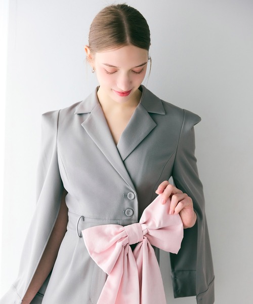 ROYAL PARTY（ロイヤルパーティー）の「【丈が選べる】リボンベルト付ケープ風オールインワン（つなぎ/オールインワン・レディース・ブラック/グレー/オフホワイト・FREE/FS）」の22枚目の写真