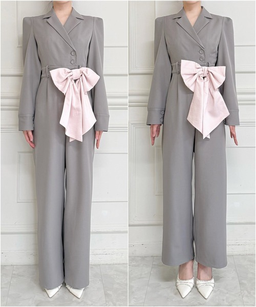 ROYAL PARTY（ロイヤルパーティー）の「【丈が選べる】リボンベルト付ケープ風オールインワン（つなぎ/オールインワン・レディース・ブラック/グレー/オフホワイト・FREE/FS）」の11枚目の写真