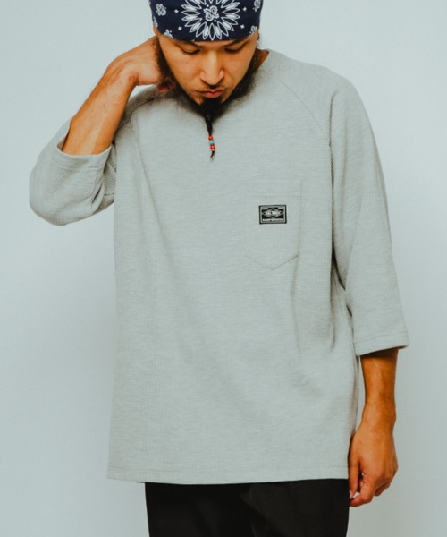 BIG MIKE（ビッグマイク）の「BIG MIKE ビッグマイク / サーマル ワッフル 7分袖 ラグランTシャツ サングラスポケット / 102618740（Tシャツ/カットソー・メンズ・ブラック/ナチュラル/杢グレー/グレイッシュブルー・MEDIUM/X-LARGE/LARGE）」の2枚目の写真