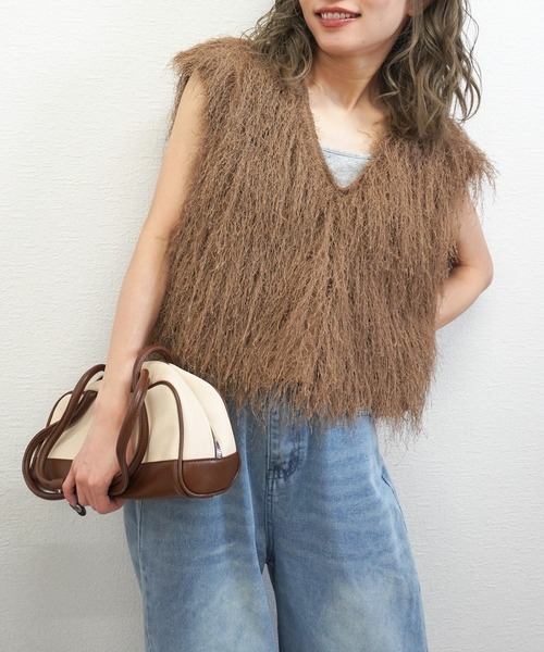 gossara（ゴサラ）の「サマーシャギーVネックベスト（ベスト・レディース・グレー/アイボリー/モカ・FREE）」の3枚目の写真