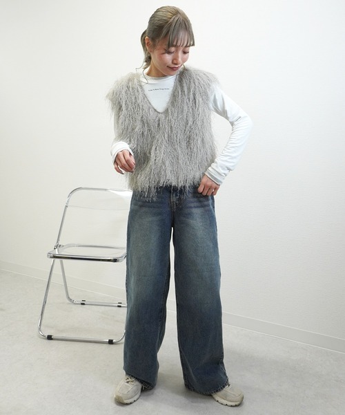 gossara（ゴサラ）の「サマーシャギーVネックベスト（ベスト・レディース・グレー/アイボリー/モカ・FREE）」の4枚目の写真