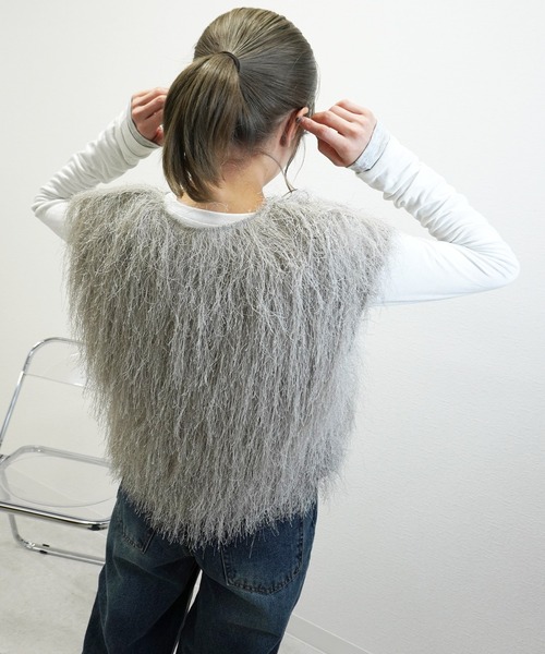 gossara（ゴサラ）の「サマーシャギーVネックベスト（ベスト・レディース・グレー/アイボリー/モカ・FREE）」の9枚目の写真