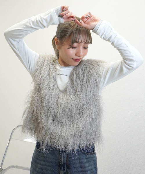 gossara（ゴサラ）の「サマーシャギーVネックベスト（ベスト・レディース・グレー/アイボリー/モカ・FREE）」の7枚目の写真