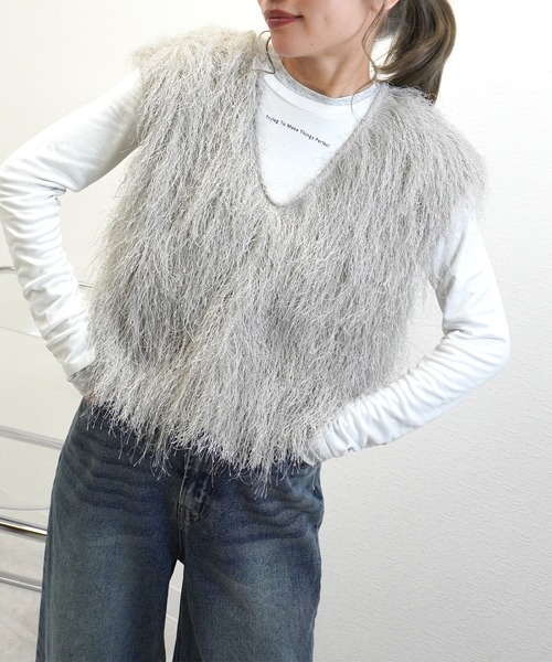 gossara（ゴサラ）の「サマーシャギーVネックベスト（ベスト・レディース・グレー/アイボリー/モカ・FREE）」の8枚目の写真
