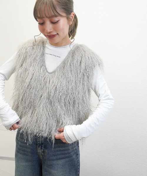 gossara（ゴサラ）の「サマーシャギーVネックベスト（ベスト・レディース・グレー/アイボリー/モカ・FREE）」の5枚目の写真