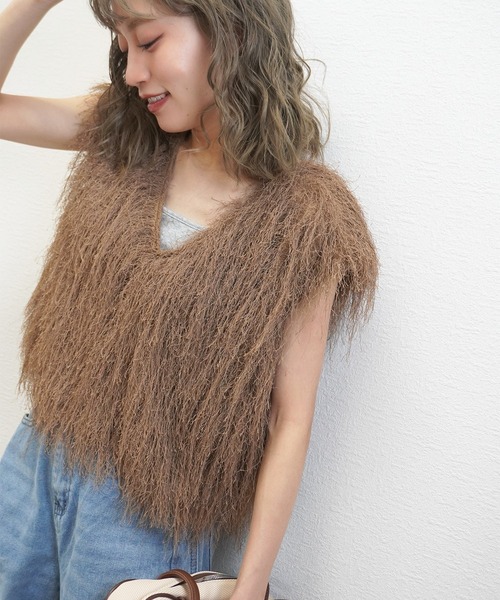 gossara（ゴサラ）の「サマーシャギーVネックベスト（ベスト・レディース・グレー/アイボリー/モカ・FREE）」の12枚目の写真