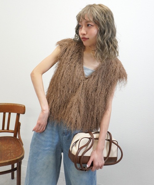 gossara（ゴサラ）の「サマーシャギーVネックベスト（ベスト・レディース・グレー/アイボリー/モカ・FREE）」の14枚目の写真