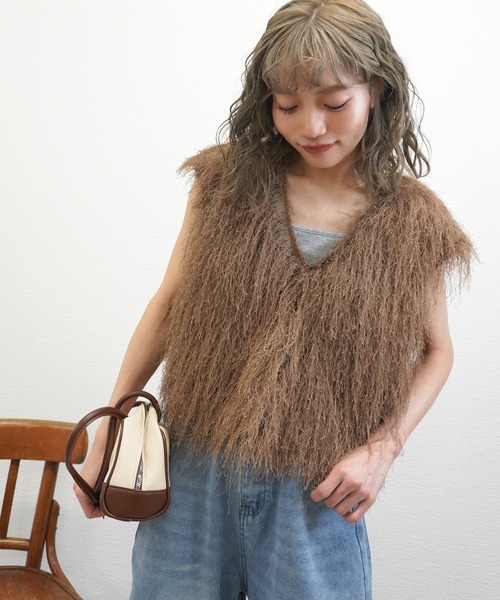 gossara（ゴサラ）の「サマーシャギーVネックベスト（ベスト・レディース・グレー/アイボリー/モカ・FREE）」の15枚目の写真