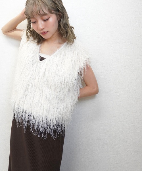 gossara（ゴサラ）の「サマーシャギーVネックベスト（ベスト・レディース・グレー/アイボリー/モカ・FREE）」の20枚目の写真