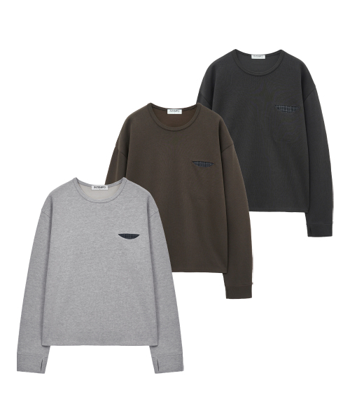 INTEMPOMOOD(インテンポムード)の「チェックインポケットロングスリーブ_グレー(Tシャツ/カットソー・メンズ・グレー・MEDIUM/LARGE)」の2枚目の写真