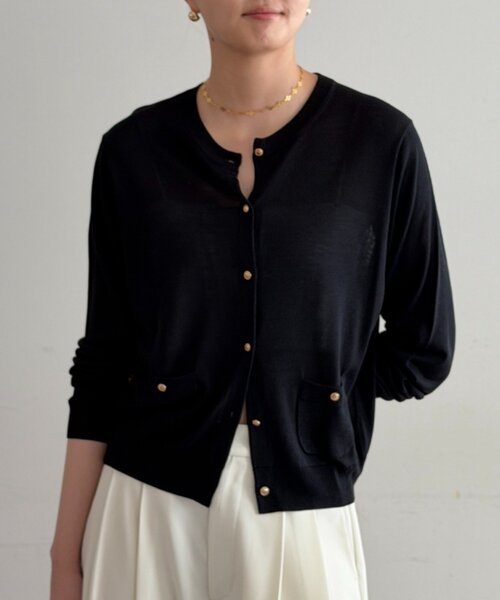 LOUNGEDRESS（ラウンジドレス）の「シルクニットカーデ（カーディガン/ボレロ・レディース・ブラック/キャメル/オレンジ・FREE）」の2枚目の写真