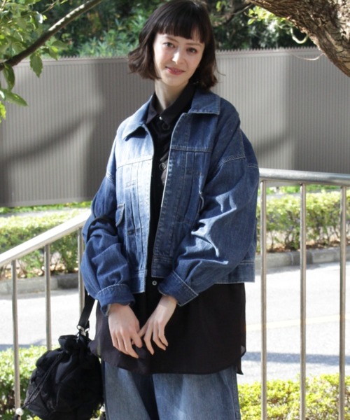 H.A.K（ハク）の「ドレープデニムボリュームスリーブGジャン（デニムジャケット・レディース・ネイビー/ブルー・FREE）」の6枚目の写真
