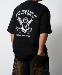 NYLAUS | 【NYS】2026新作 エンジェル オールドイングリッシュ クロス プリント半袖Tシャツ バックプリントTシャツ(Tシャツ/カットソー)