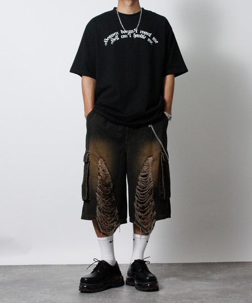 NYLAUS（ナイラス）の「【NYS】2026新作 エンジェル オールドイングリッシュ クロス プリント半袖Tシャツ バックプリントTシャツ（Tシャツ/カットソー・メンズ・ブラック/ホワイト/ブラック系その他・L/M）」の6枚目の写真