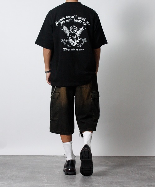 NYLAUS（ナイラス）の「【NYS】2026新作 エンジェル オールドイングリッシュ クロス プリント半袖Tシャツ バックプリントTシャツ（Tシャツ/カットソー・メンズ・ブラック/ホワイト/ブラック系その他・L/M）」の7枚目の写真