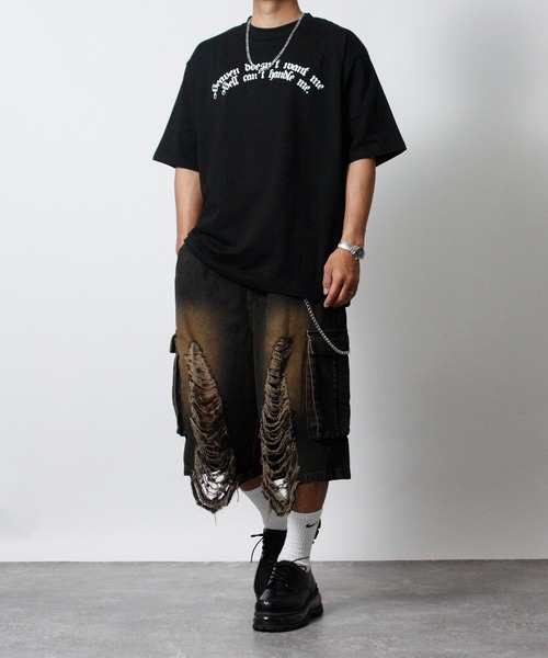 NYLAUS（ナイラス）の「【NYS】2026新作 エンジェル オールドイングリッシュ クロス プリント半袖Tシャツ バックプリントTシャツ（Tシャツ/カットソー・メンズ・ブラック/ホワイト/ブラック系その他・L/M）」の8枚目の写真